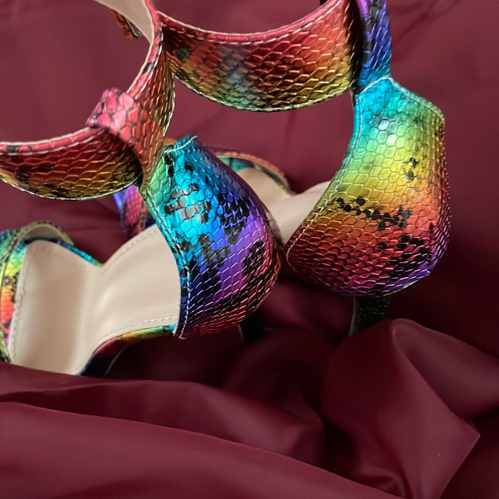 NEW • Snake Print Rainbow Heeled Sandal - Picture 4 of 7